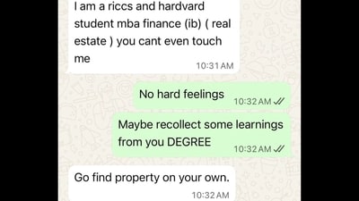 A WhatsApp conversation purportedly showing a communication between a buyer and a Pune realtor. (Screengrab (Reddit))