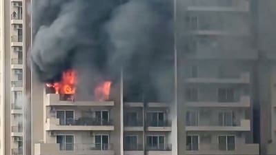 A major fire broke out in a flat on the 12th floor of a high-rise tower in Noida on June 5, adding to a string of recent fire incidents in residential towers across the National Capital Region. (PTI)