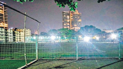 The land belongs to Mhada and is currently being used as a football ground, with a turf facility operating on part of the site. (HT Photo)